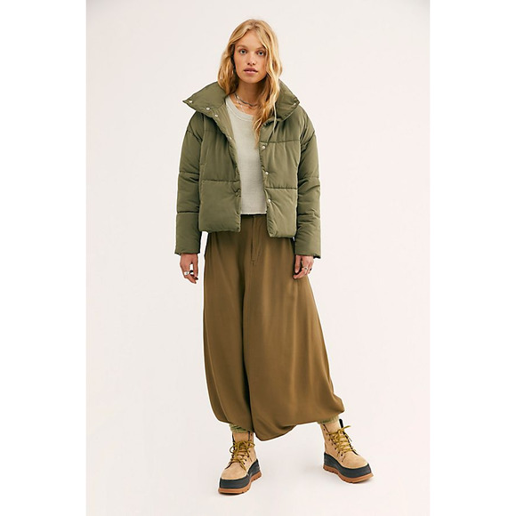 Free People Weekender Puffet Jacket Green Size Large